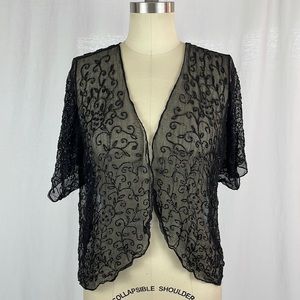 Mesh Beaded Bolero Knit Top Blouse